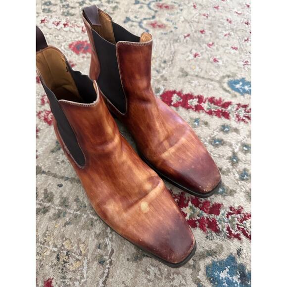 MAGNANNI Men's Brown Leather RILEY Cognac Chelsea Boots Size 7.5M - Picture 2 of 11